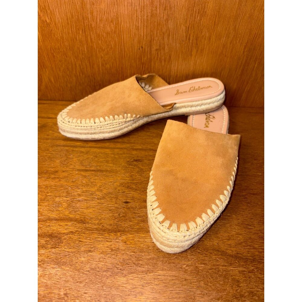 Sam Edelman Austin Camel Brown Suede Woven Espadrille Slip On Mules Size 9